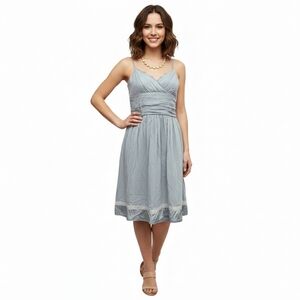 Laundry By Shelli Segal Soft Blue Midi Dress 100% SILK Necklace Sold Separately.